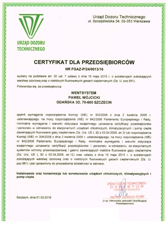 uprawnienia dla serwisu klimatyzacji
