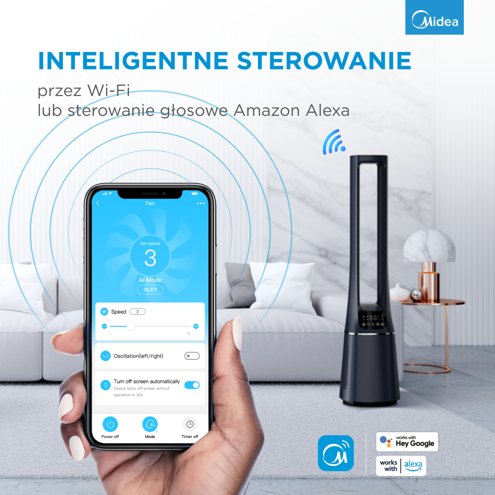 Wentylator bezłopatkowy i oczyszczacz powietrza Midea AMS150-PBW (Smart WiFi) - baner