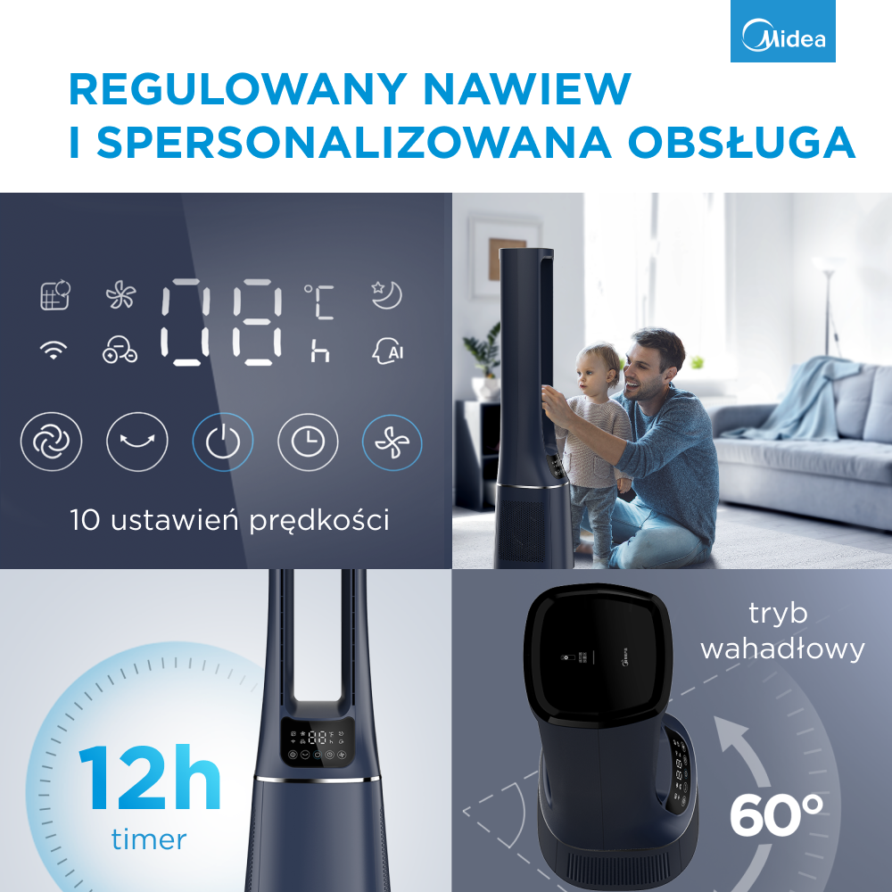 Wentylator bezłopatkowy i oczyszczacz powietrza Midea AMS150-PBW (Smart WiFi) - baner