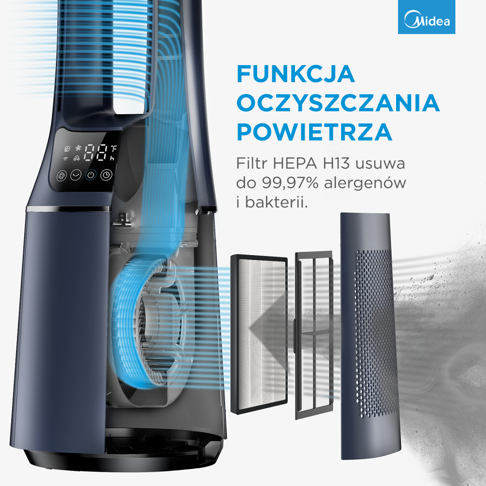 Wentylator bezłopatkowy i oczyszczacz powietrza Midea AMS150-PBW (Smart WiFi) - baner