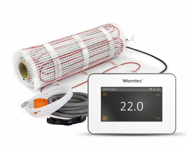 Zestaw elektrycznego ogrzewania podłogowego Warmtec DS2/XTS na białym tle