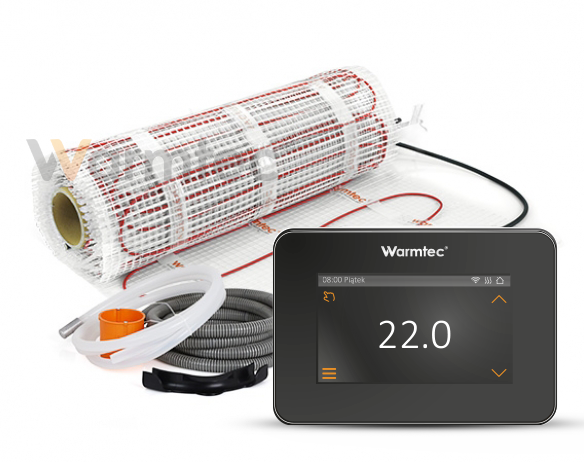 Zestaw elektrycznego ogrzewania podłogowego Warmtec DS2/XTS-CZ na białym tle