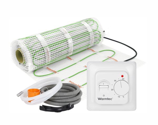Zestaw elektrycznego ogrzewania podłogowego Warmtec DSE/T73 na białym tle