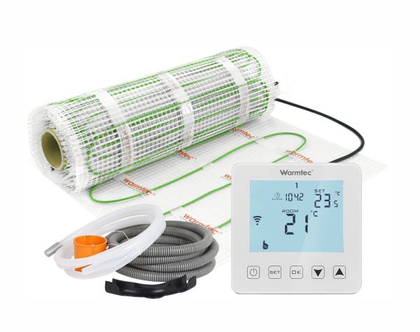 Zestaw elektrycznego ogrzewania podłogowego Warmtec DSE/PRT01-B na białym tle