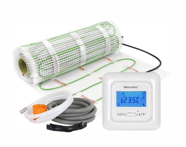 Zestaw elektrycznego ogrzewania podłogowego Warmtec DSE/T538 na białym tle