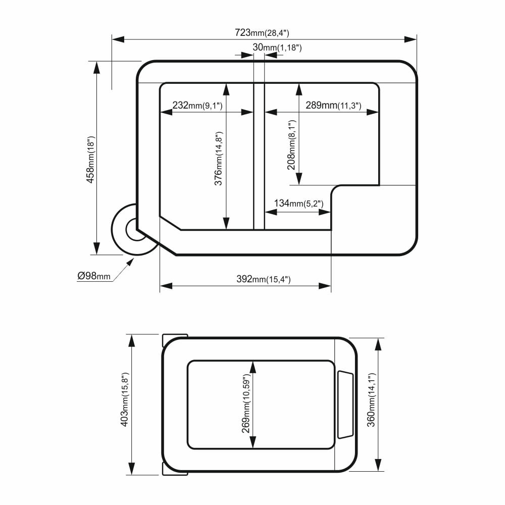 Lodówka kompresorowa Yeticool TX50 GREY - wymiary