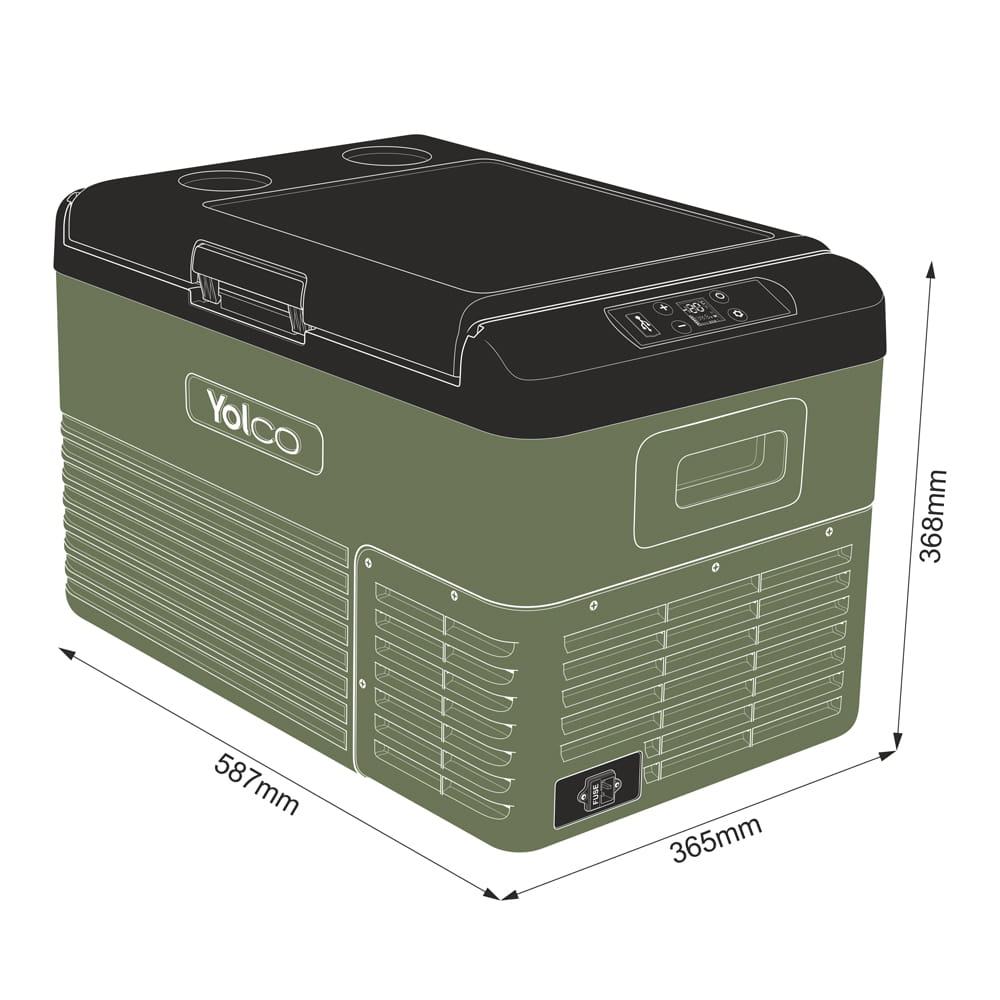 Lodówka kompresorowa Yolco LX30 GREEN - wymiary