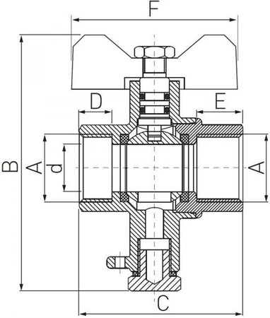 Trójnik z zaworem kulowym 1/2