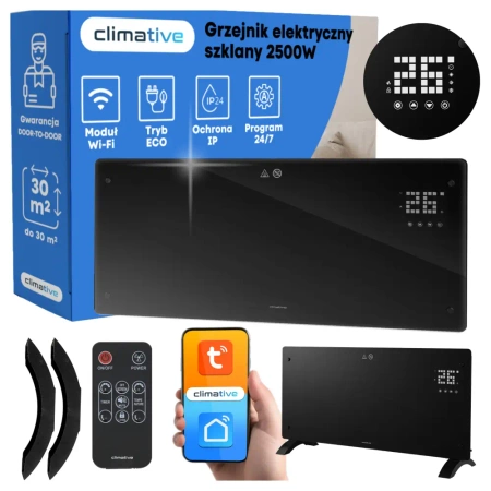 Szklany Grzejnik Konwektorowy Climative CH-25B Glow Czarny