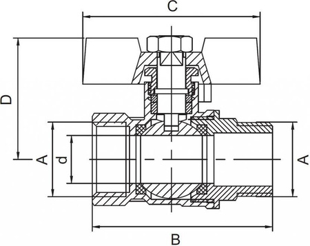 Zawór kulowy wodny z motylkiem 1/2