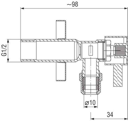 Zawór kątowy z głowicą ceramiczną 1/2