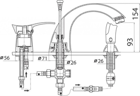 PADWA bateria wannowa 3-otworowa stojąca, chrom BTP11A FERRO