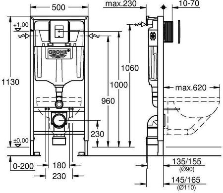 Rapid SL, stelaż podtynkowy do WC 5w1 Cosmopolitan z zaworem AV1 6/9l 38827000 GROHE