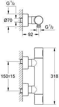 Grohtherm 3000 Cosmopolitan - bateria prysznicowa z termostatem, montaż ścienny 34274000 GROHE