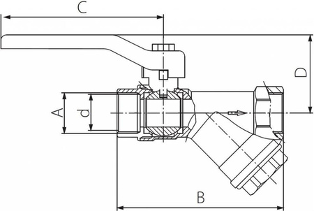 Zawór kulowy z filtrem skośnym 1/2
